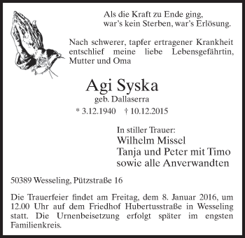 Anzeige von Agi Syska von  Schlossbote/Werbekurier 
