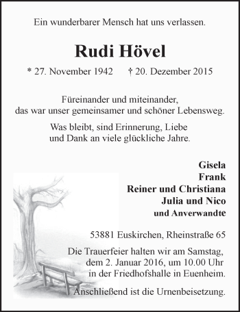 Anzeige von Rudi Hövel von  Blickpunkt Euskirchen 