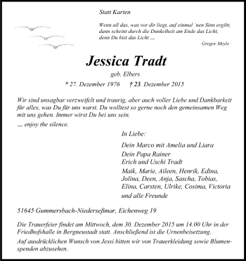 Anzeige von Jessica Tradt von Kölner Stadt-Anzeiger / Kölnische Rundschau / Express