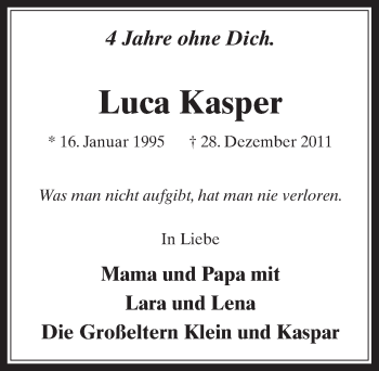 Anzeige von Luca Kasper von  Werbepost 