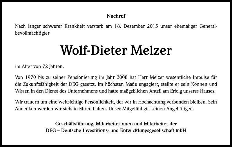  Traueranzeige für Wolf-Dieter Melzer vom 23.12.2015 aus Kölner Stadt-Anzeiger / Kölnische Rundschau / Express