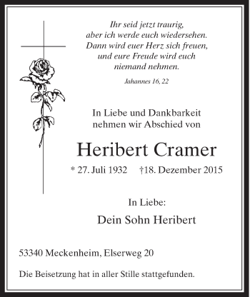 Anzeige von Heribert Cramer von  Schaufenster/Blickpunkt 