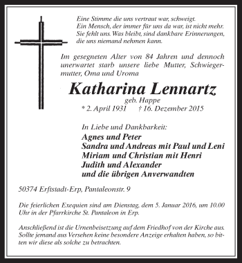 Anzeige von Katharina Lennartz von  Werbepost 