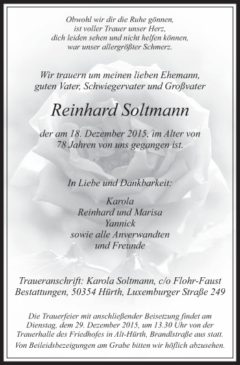 Anzeige von Reinhard Soltmann von  Wochenende 