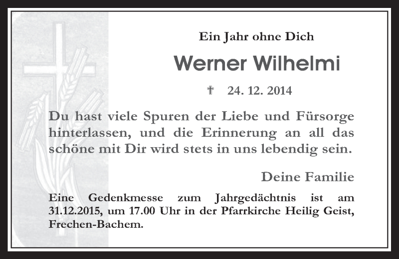  Traueranzeige für Werner Wilhelmi vom 23.12.2015 aus  Wochenende 