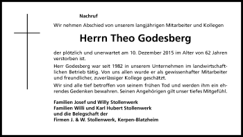 Anzeige von Theo Godesberg von Kölner Stadt-Anzeiger / Kölnische Rundschau / Express