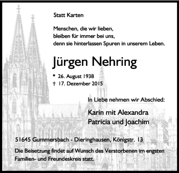 Anzeige von Jürgen Nehring von Kölner Stadt-Anzeiger / Kölnische Rundschau / Express