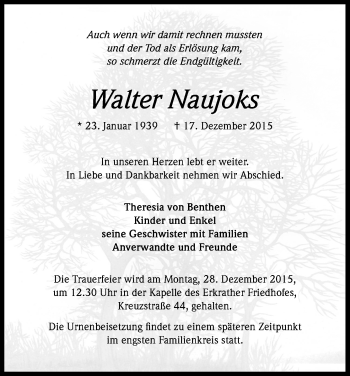 Anzeige von Walter Naujoks von Kölner Stadt-Anzeiger / Kölnische Rundschau / Express