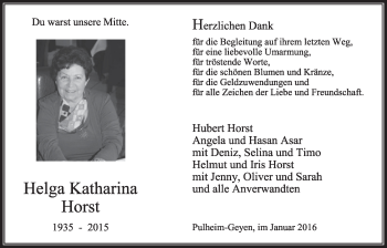 Anzeige von Helga Katharina Horst von  Sonntags-Post 