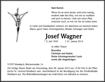 Anzeige von Josef Wagner von Kölner Stadt-Anzeiger / Kölnische Rundschau / Express