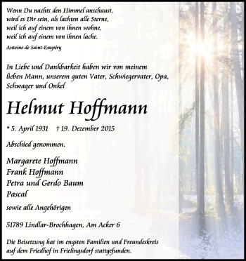 Anzeige von Helmut Hoffmann von Kölner Stadt-Anzeiger / Kölnische Rundschau / Express