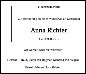 Anzeige von Anna Richter von Kölner Stadt-Anzeiger / Kölnische Rundschau / Express