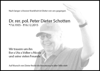 Anzeige von Peter Dieter Schotten von Kölner Stadt-Anzeiger / Kölnische Rundschau / Express