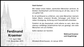 Anzeige von Ferdinand Kraemer von Kölner Stadt-Anzeiger / Kölnische Rundschau / Express