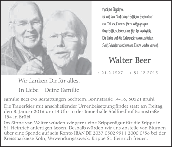 Anzeige von Walter Beer von  Schlossbote/Werbekurier 