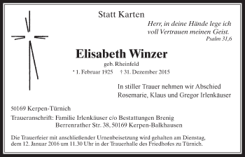 Anzeige von Elisabeth Winzer von  Werbepost 