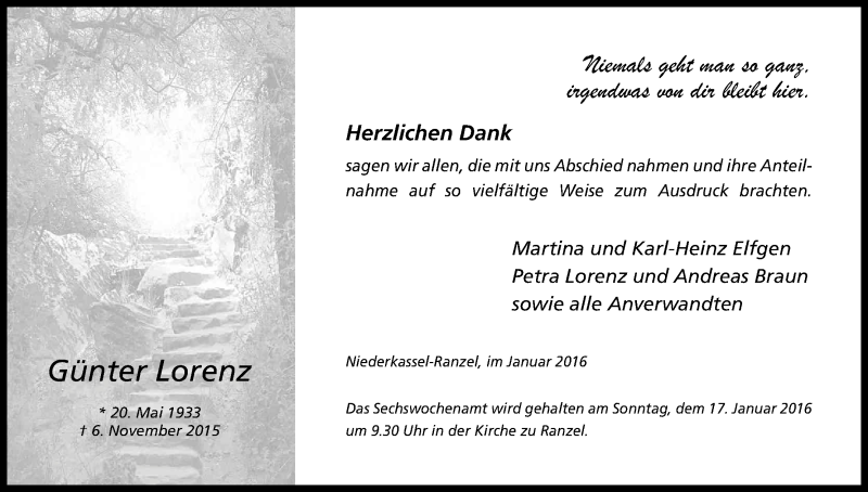 Traueranzeige für Günter Lorenz vom 09.01.2016 aus Kölner Stadt-Anzeiger / Kölnische Rundschau / Express