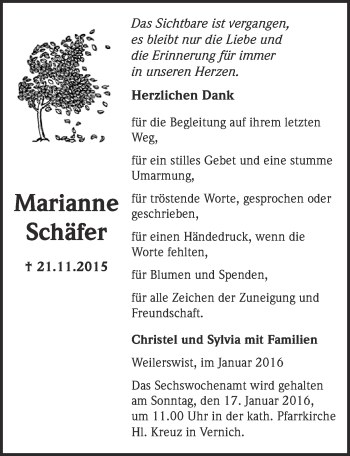 Anzeige von Marianne Schäfer von  Blickpunkt Euskirchen 