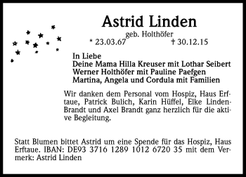 Anzeige von Astrid Linden von Kölner Stadt-Anzeiger / Kölnische Rundschau / Express