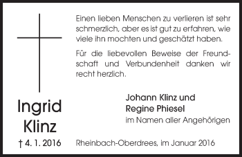Anzeige von Ingrid Klinz von  Schaufenster/Blickpunkt 