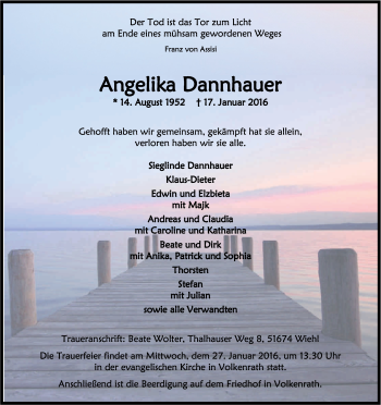 Anzeige von Angelika Dannhauer von Kölner Stadt-Anzeiger / Kölnische Rundschau / Express