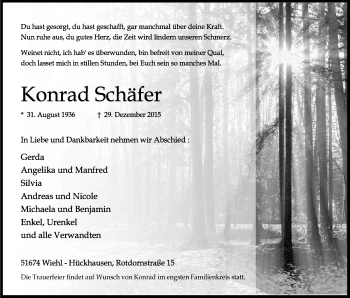 Anzeige von Konrad Schäfer von Kölner Stadt-Anzeiger / Kölnische Rundschau / Express