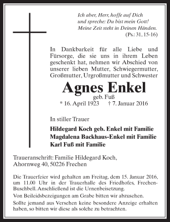 Anzeige von Agnes Enkel von  Wochenende 