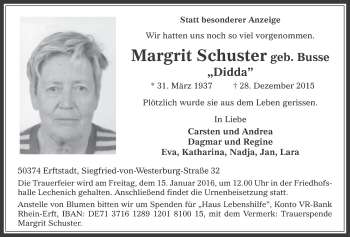 Anzeige von Margrit Schuster von  Werbepost 