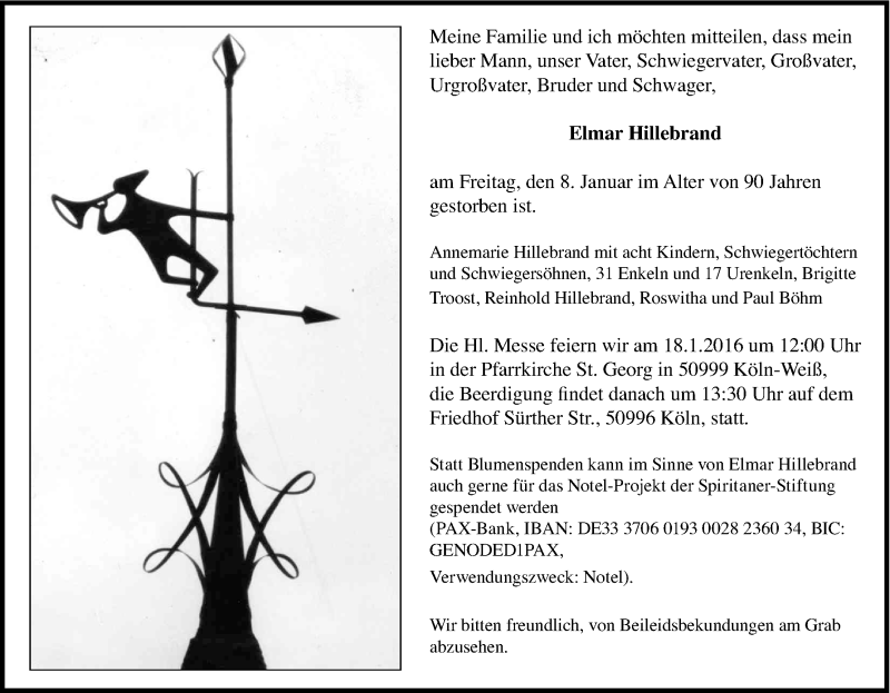  Traueranzeige für Elmar Hillebrand vom 13.01.2016 aus Kölner Stadt-Anzeiger / Kölnische Rundschau / Express