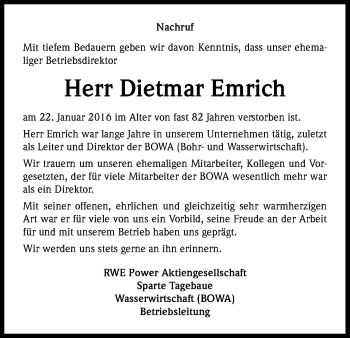 Anzeige von Dietmar Emrich von Kölner Stadt-Anzeiger / Kölnische Rundschau / Express