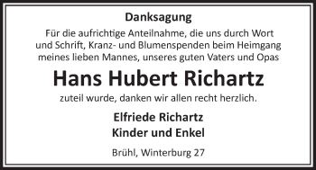 Anzeige von Hans Hubert Richartz von  Schlossbote/Werbekurier 