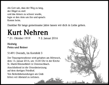 Anzeige von Kurt Nehren von Kölner Stadt-Anzeiger / Kölnische Rundschau / Express