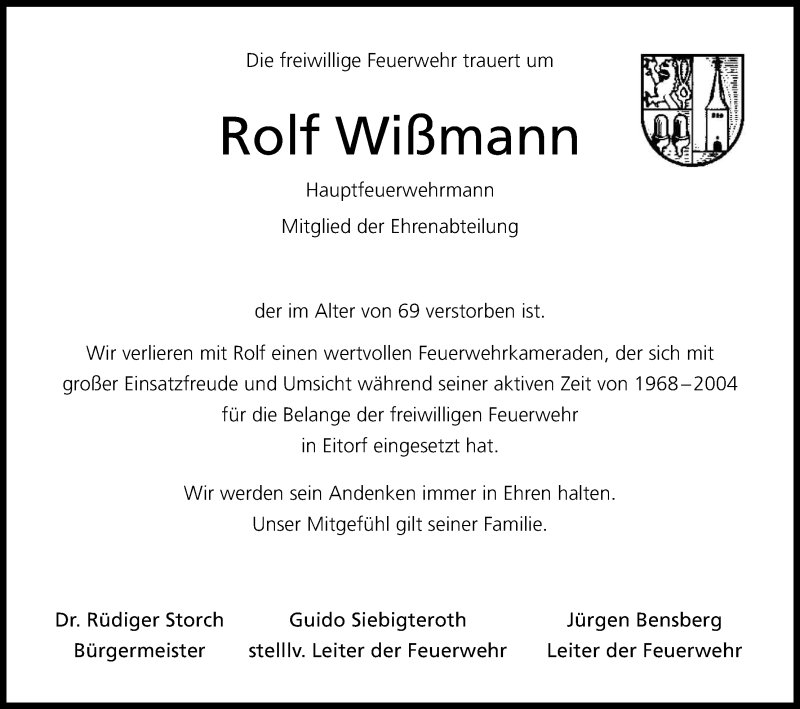  Traueranzeige für Rolf Wißmann vom 23.01.2016 aus Kölner Stadt-Anzeiger / Kölnische Rundschau / Express