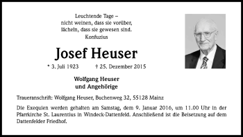 Anzeige von Josef Heuser von Kölner Stadt-Anzeiger / Kölnische Rundschau / Express