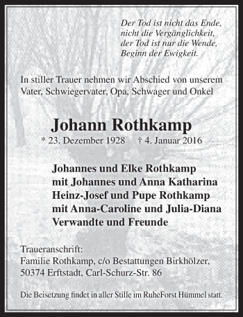 Anzeige von Johann Rothkamp von  Werbepost 
