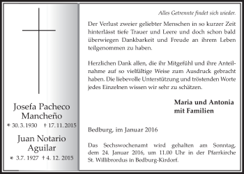 Anzeige von Josefa Pacheco Mancheño Juan Notario Aguilar von  Werbepost 