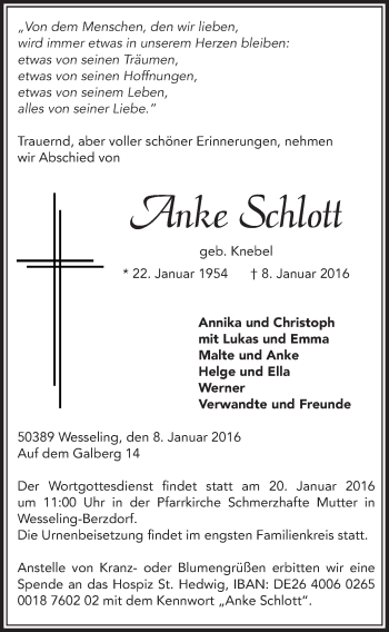 Anzeige von Anke Schlott von  Schlossbote/Werbekurier 