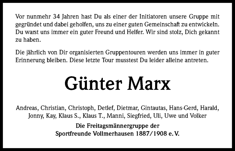 Traueranzeige für Günter Marx vom 06.01.2016 aus Kölner Stadt-Anzeiger / Kölnische Rundschau / Express