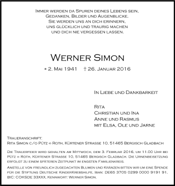 Anzeige von Werner Simon von Kölner Stadt-Anzeiger / Kölnische Rundschau / Express