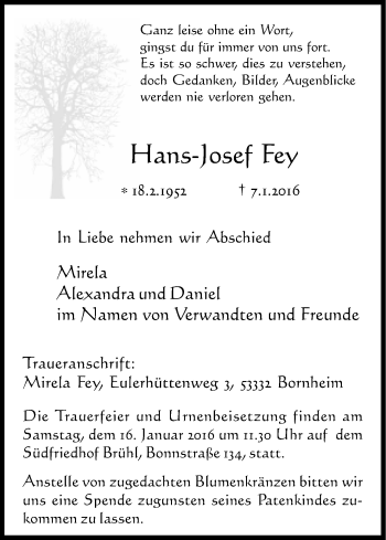 Anzeige von Hans-Josef Fey von Kölner Stadt-Anzeiger / Kölnische Rundschau / Express