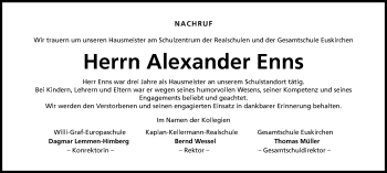 Anzeige von Alexander Enns von Kölner Stadt-Anzeiger / Kölnische Rundschau / Express