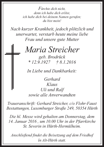 Anzeige von Maria Streicher von  Wochenende 