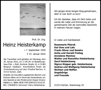 Anzeige von Heinz Heisterkamp von Kölner Stadt-Anzeiger / Kölnische Rundschau / Express