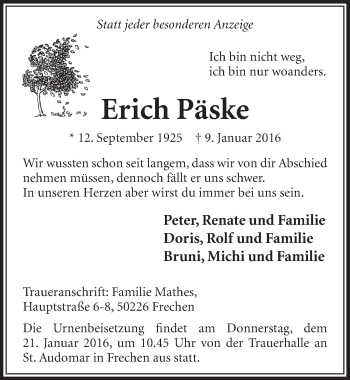 Anzeige von Erich Päske von  Sonntags-Post 