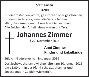 Anzeige von Johannes Zimmer von  Blickpunkt Euskirchen 