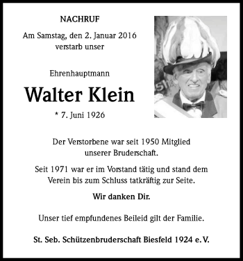 Anzeige von Walter Klein von Kölner Stadt-Anzeiger / Kölnische Rundschau / Express