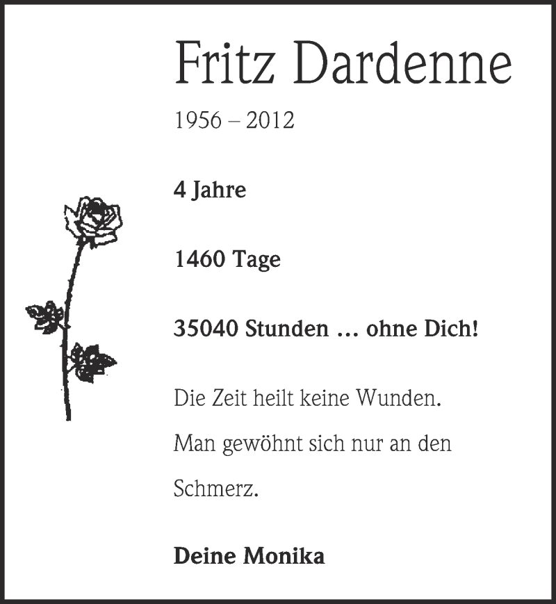  Traueranzeige für Fritz Dardenne vom 31.01.2016 aus  Blickpunkt Euskirchen 