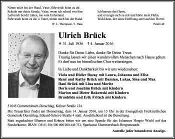 Anzeige von Ulrich Brück von Kölner Stadt-Anzeiger / Kölnische Rundschau / Express