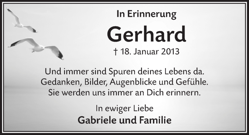  Traueranzeige für Gerhard  vom 13.01.2016 aus  Anzeigen Echo 
