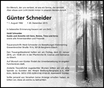 Anzeige von Günter Schneider von Kölner Stadt-Anzeiger / Kölnische Rundschau / Express